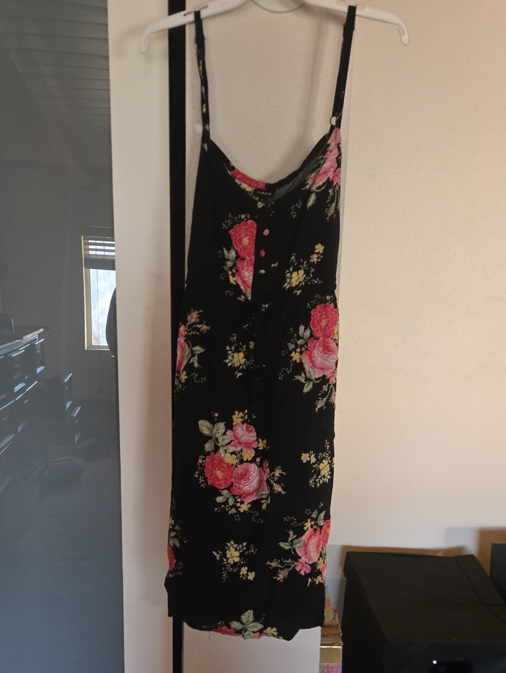 torrid Black Mini Slip Dress with Pink Floral Print